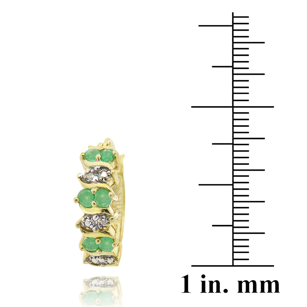 18K Gold over Sterling Silver Emerald & Diamond Accent Hoop Earrings-3