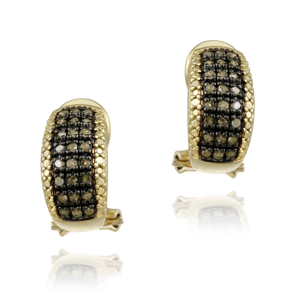 18K Gold over Sterling Silver 1/2 ct Champagne Diamonds Half Hoop Earrings-2