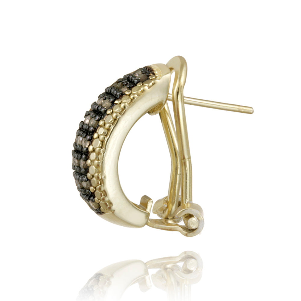 18K Gold over Sterling Silver 1/2 ct Champagne Diamonds Half Hoop Earrings-3
