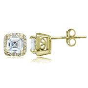 Yellow Gold Flashed Sterling Silver Asscher-Cut Cubic Zirconia Stud Earrings