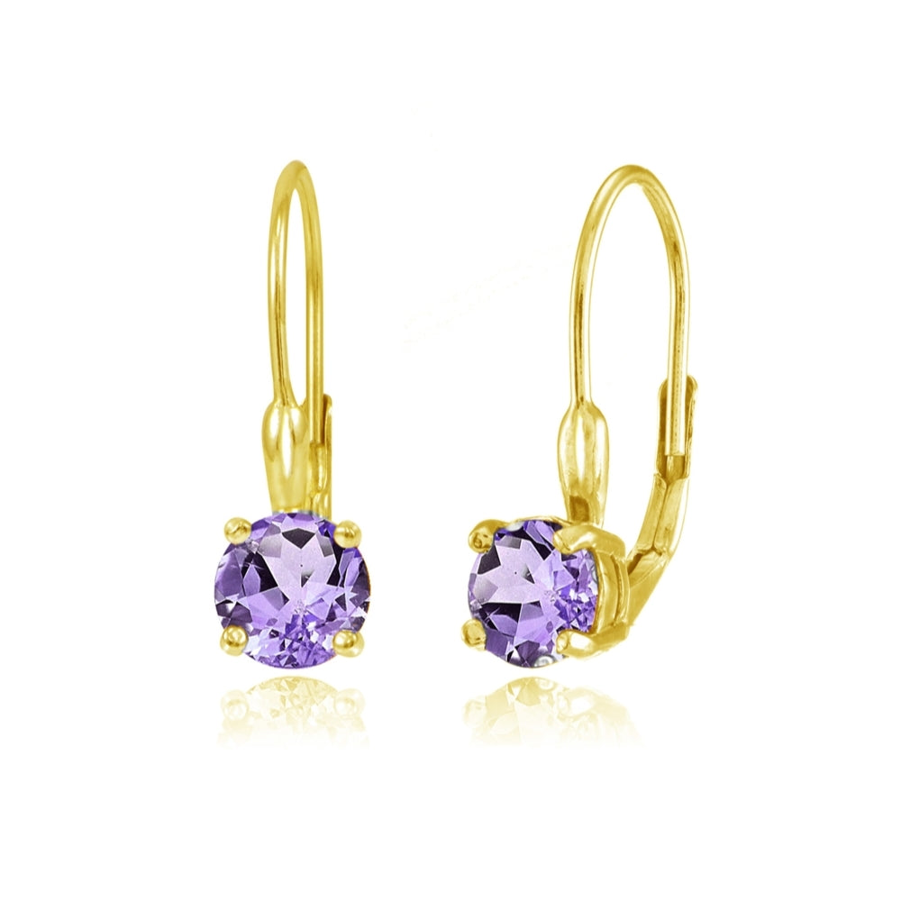 Yellow Gold Flashed Sterling Silver Amethyst 6mm Round Leverback Earrings
