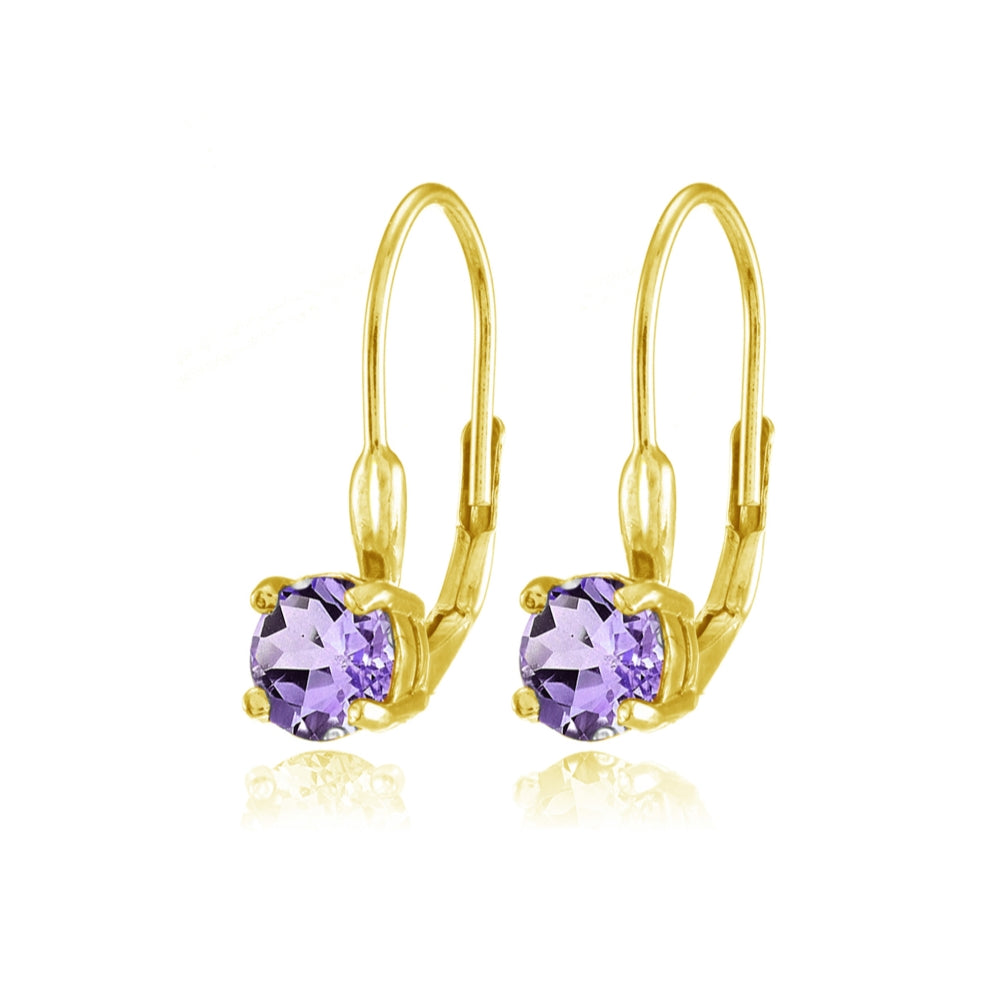 Yellow Gold Flashed Sterling Silver Amethyst 6mm Round Leverback Earrings-2