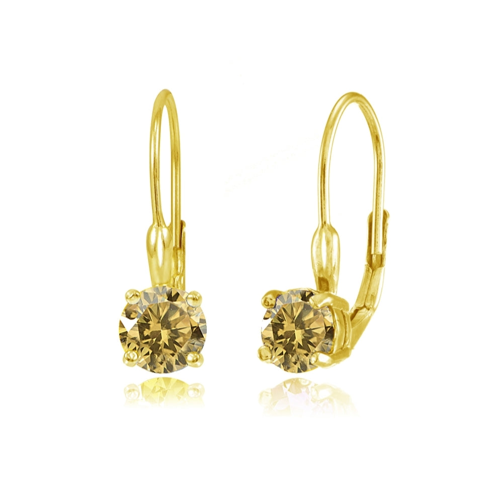 Yellow Gold Flashed Sterling Silver Citrine 6mm Round Leverback Earrings