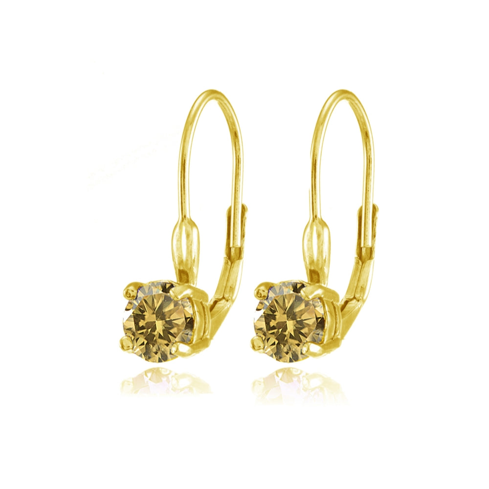 Yellow Gold Flashed Sterling Silver Citrine 6mm Round Leverback Earrings-2