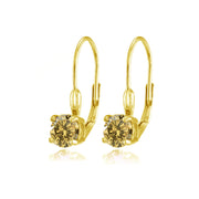 Yellow Gold Flashed Sterling Silver Citrine 6mm Round Leverback Earrings
