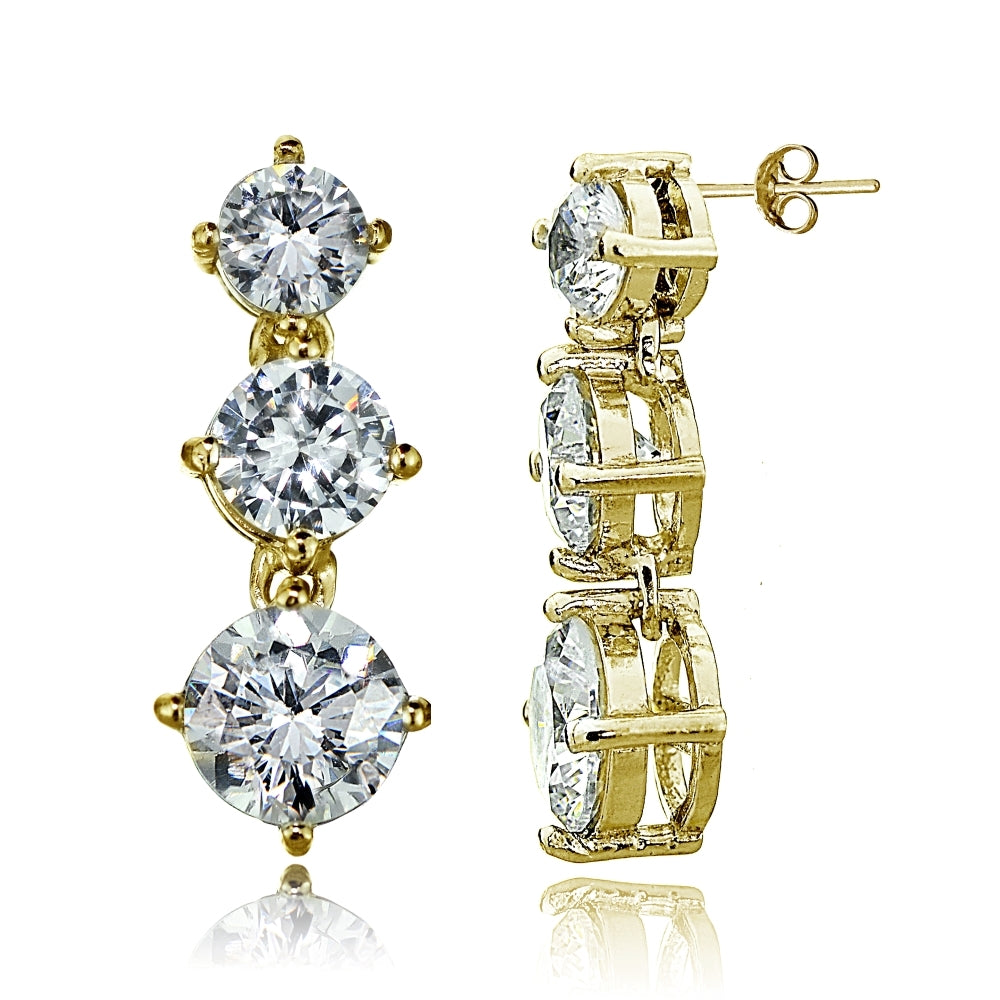 Gold Tone over Sterling Silver Cubic Zirconia Double Curve Crawler Climber Hook Earrings