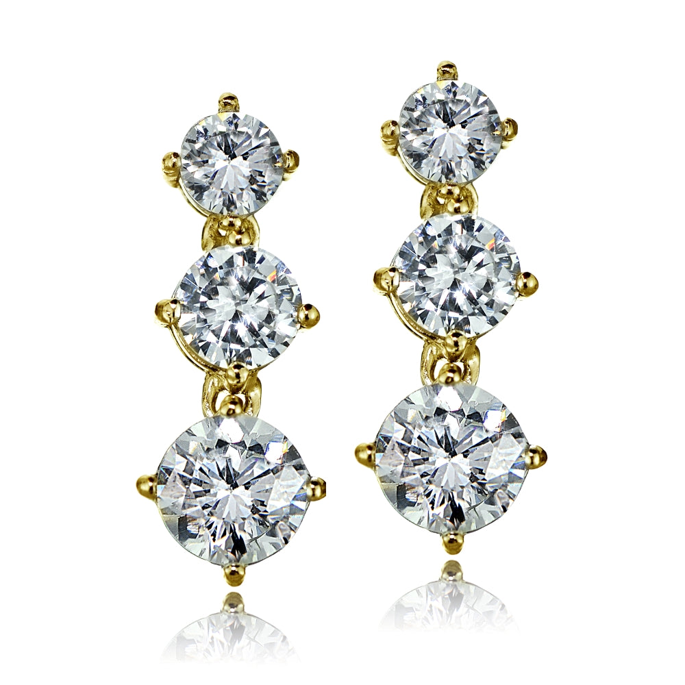 Gold Tone over Sterling Silver Cubic Zirconia Double Curve Crawler Climber Hook Earrings-2