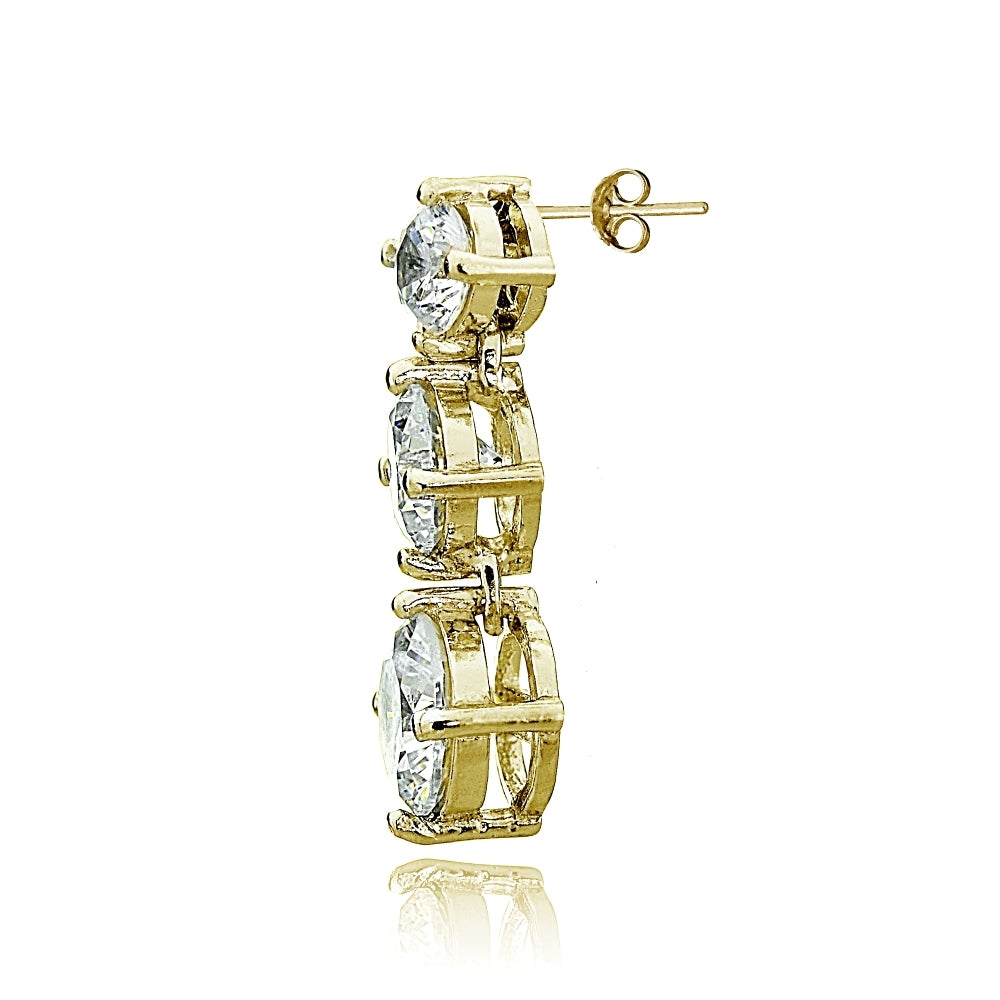 Gold Tone over Sterling Silver Cubic Zirconia Double Curve Crawler Climber Hook Earrings-3