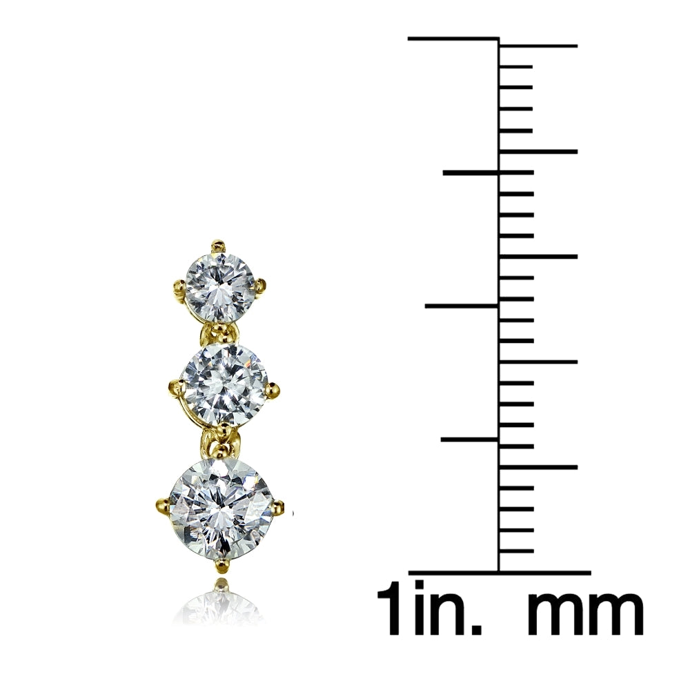 Gold Tone over Sterling Silver Cubic Zirconia Double Curve Crawler Climber Hook Earrings-4