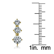Gold Tone over Sterling Silver Cubic Zirconia Double Curve Crawler Climber Hook Earrings