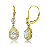 Yellow Gold Flashed Sterling Silver Cubic Zirconia Oval Dangle Leverback Earrings