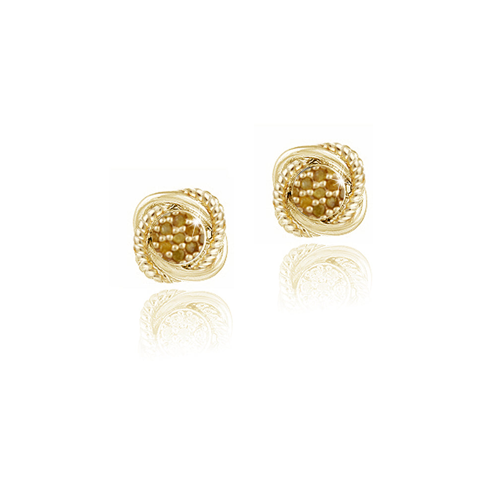 18K Gold over Sterling Silver 1/7ct Yellow Diamond Love Knot Stud Earrings