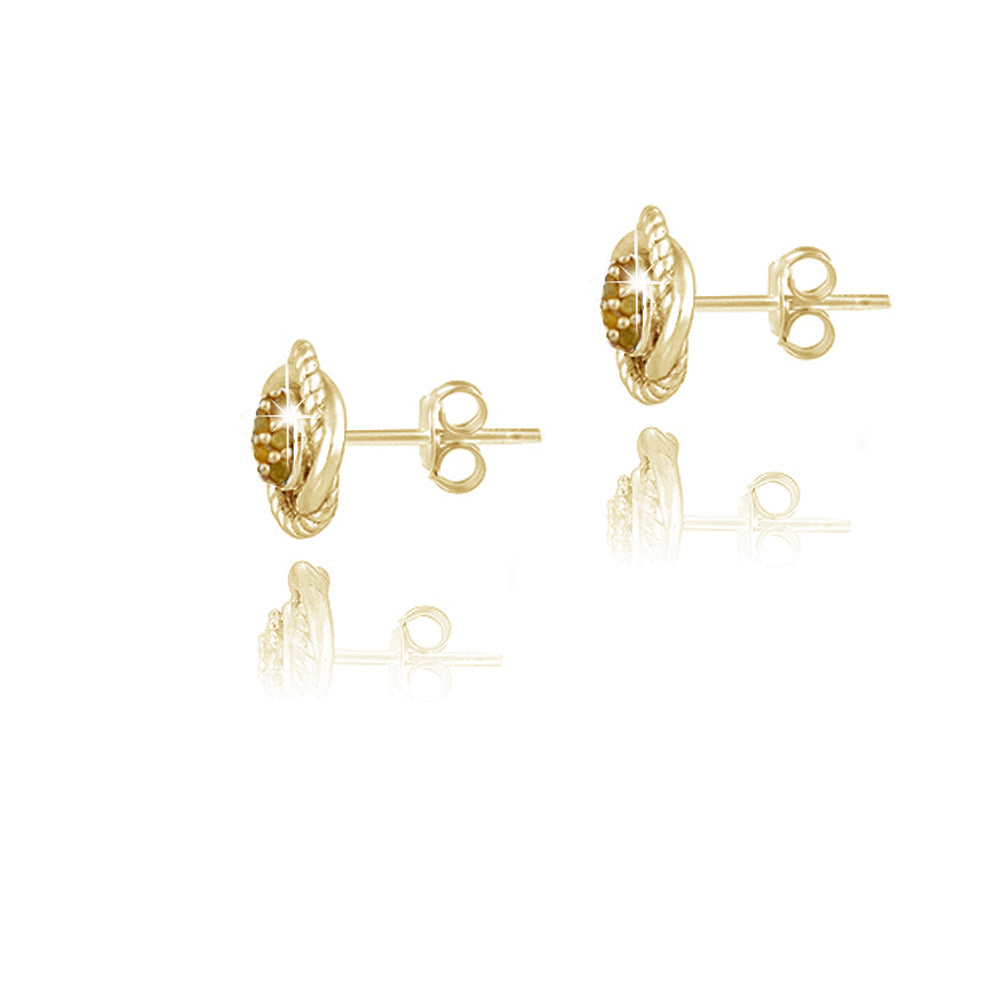 18K Gold over Sterling Silver 1/7ct Yellow Diamond Love Knot Stud Earrings-2