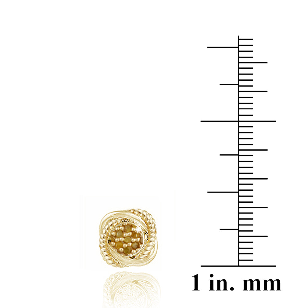 18K Gold over Sterling Silver 1/7ct Yellow Diamond Love Knot Stud Earrings-3