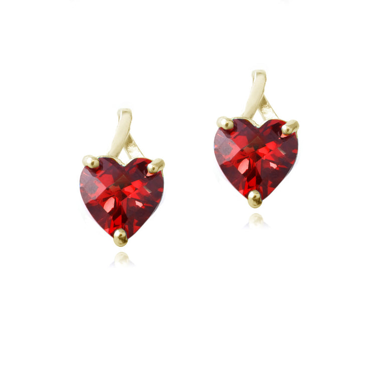 18K Gold over Sterling Silver 2.5ct Created Ruby Briolette-Cut Heart Drop Earrings