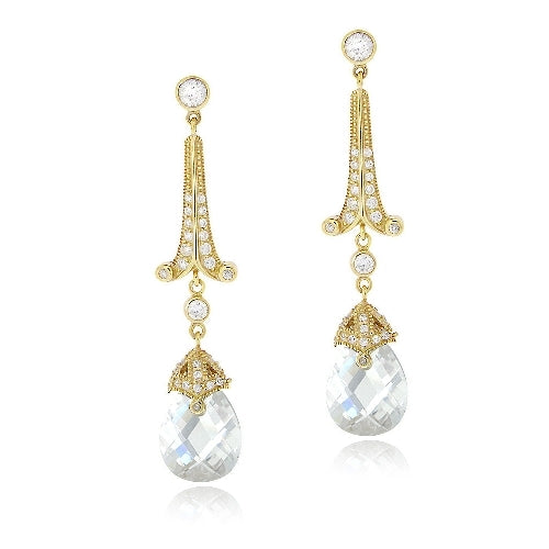 18K Gold over Sterling Silver 18ct Light Blue & Clear CZ Estate Dangle Earrings