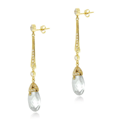 18K Gold over Sterling Silver 18ct Light Blue & Clear CZ Estate Dangle Earrings-2