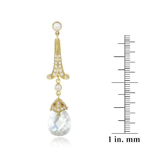 18K Gold over Sterling Silver 18ct Light Blue & Clear CZ Estate Dangle Earrings-3