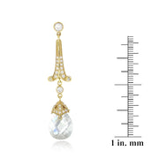 18K Gold over Sterling Silver 18ct Light Blue & Clear CZ Estate Dangle Earrings
