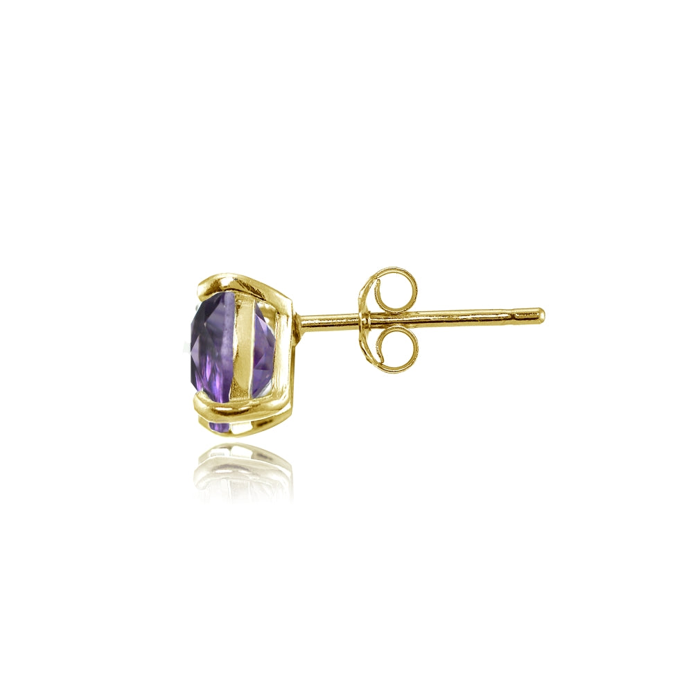 Yellow Gold Flashed Sterling Silver 5mm Cushion-Cut Amethyst Stud Earrings-2