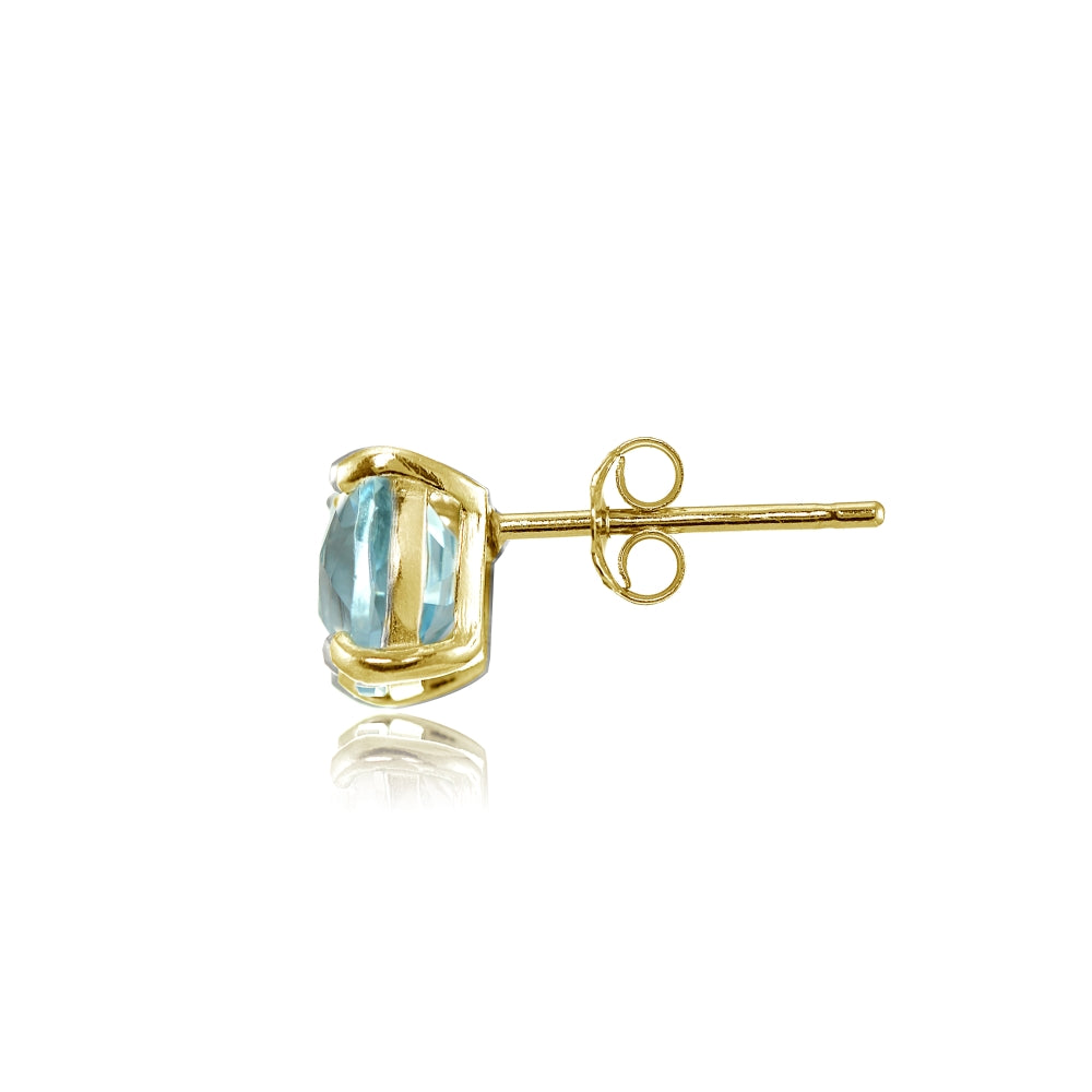 Yellow Gold Flashed Sterling Silver 5mm Cushion-Cut Blue Topaz Stud Earrings-2
