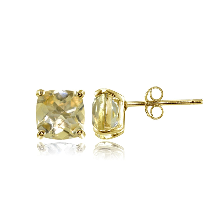 Yellow Gold Flashed Sterling Silver 5mm Cushion-Cut Citrine Stud Earrings
