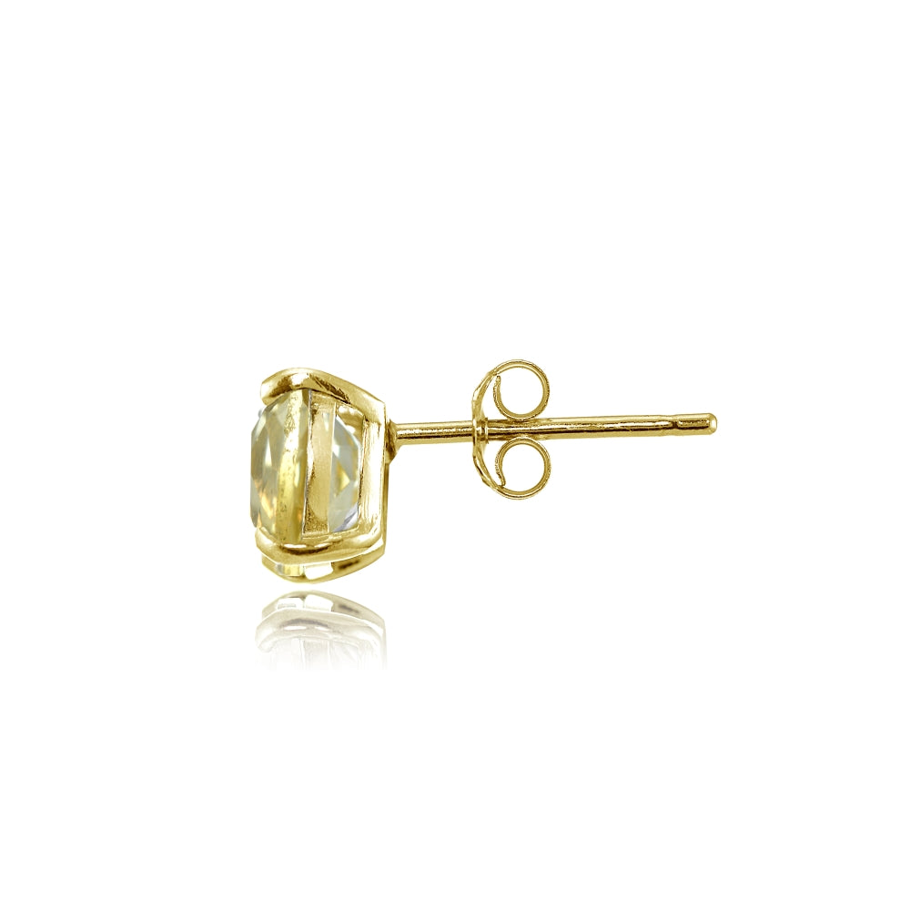 Yellow Gold Flashed Sterling Silver 5mm Cushion-Cut Citrine Stud Earrings-2