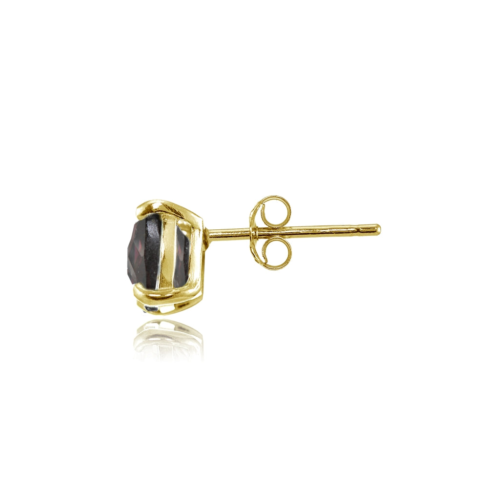 Yellow Gold Flashed Sterling Silver 5mm Cushion-Cut Garnet Stud Earrings-2