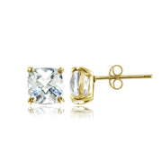 Yellow Gold Flashed Sterling Silver 5mm Cushion-Cut White Topaz Stud Earrings