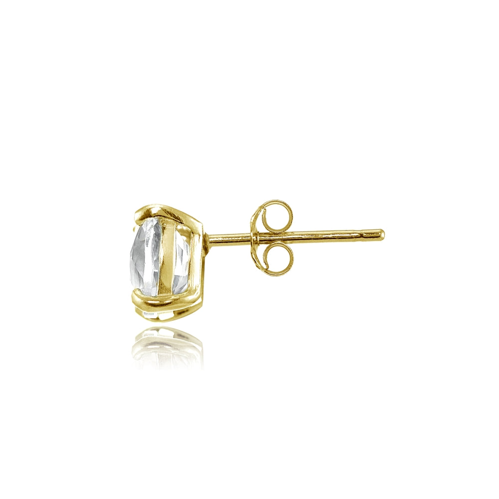 Yellow Gold Flashed Sterling Silver 5mm Cushion-Cut White Topaz Stud Earrings-2