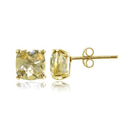 Yellow Gold Flashed Sterling Silver 6mm Cushion-Cut Citrine Stud Earrings