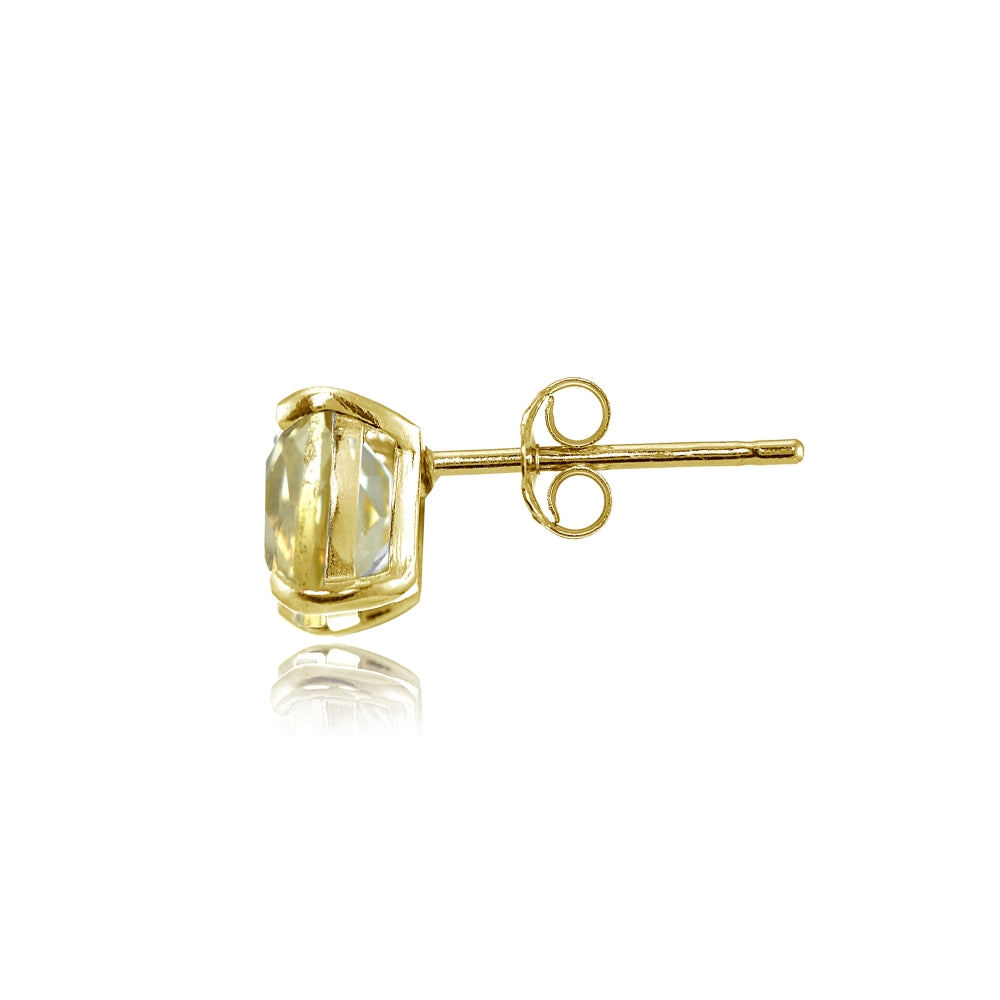 Yellow Gold Flashed Sterling Silver 6mm Cushion-Cut Citrine Stud Earrings-2