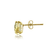 Yellow Gold Flashed Sterling Silver 6mm Cushion-Cut Citrine Stud Earrings