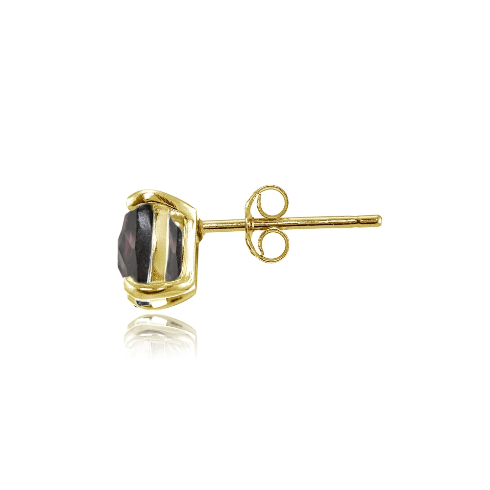 Yellow Gold Flashed Sterling Silver 6mm Cushion-Cut Garnet Stud Earrings-2