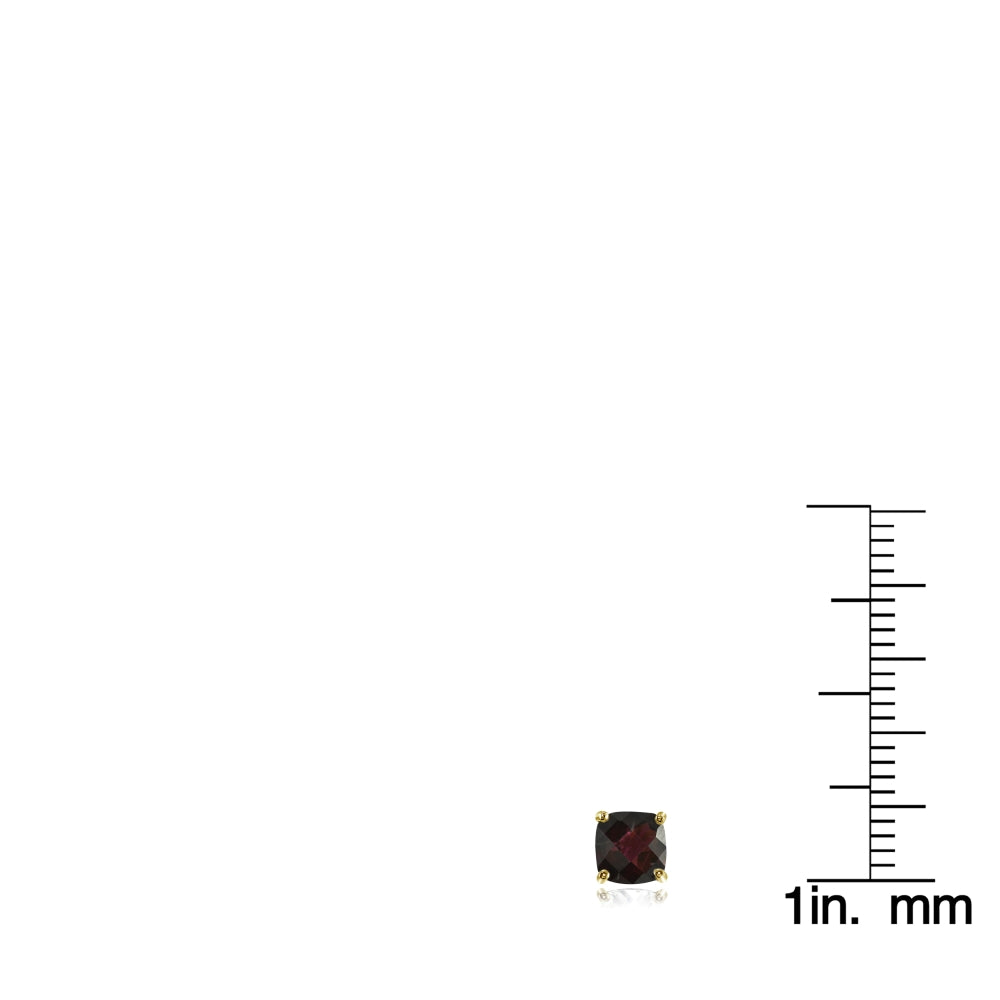 Yellow Gold Flashed Sterling Silver 6mm Cushion-Cut Garnet Stud Earrings-3