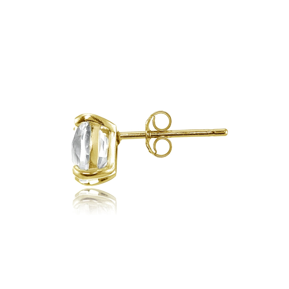 Yellow Gold Flashed Sterling Silver 6mm Cushion-Cut White Topaz Stud Earrings-2