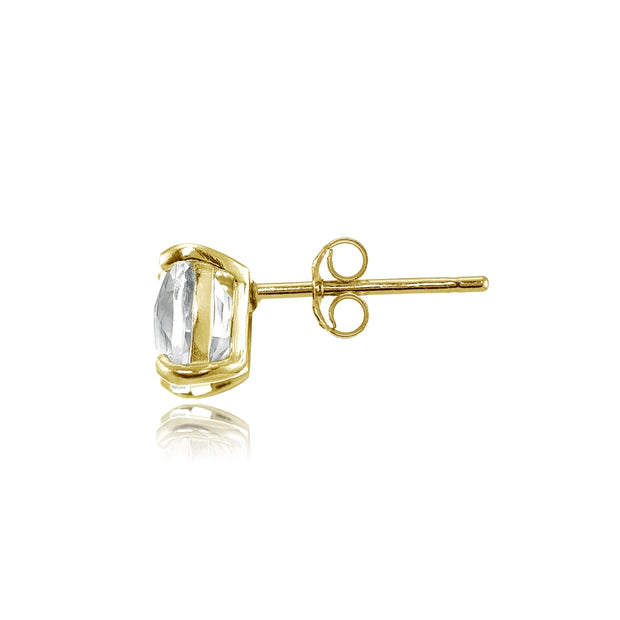Yellow Gold Flashed Sterling Silver 6mm Cushion-Cut White Topaz Stud Earrings