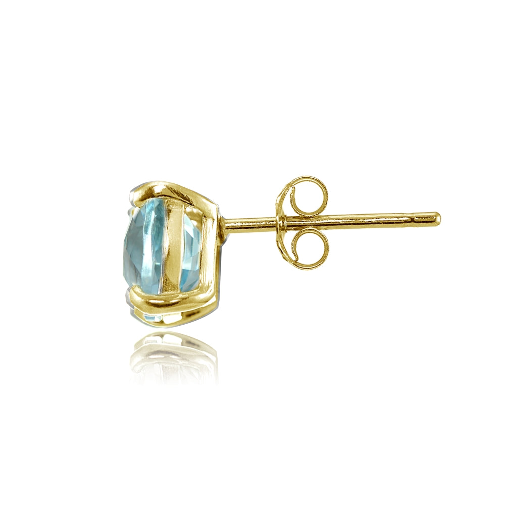 Yellow Gold Flashed Sterling Silver 7mm Cushion-Cut Blue Topaz Stud Earrings-2
