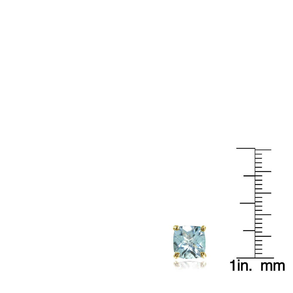 Yellow Gold Flashed Sterling Silver 7mm Cushion-Cut Blue Topaz Stud Earrings-3