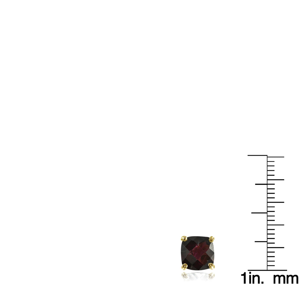 Yellow Gold Flashed Sterling Silver 7mm Cushion-Cut Garnet Stud Earrings-3
