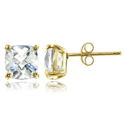 Yellow Gold Flashed Sterling Silver 7mm Cushion-Cut White Topaz Stud Earrings