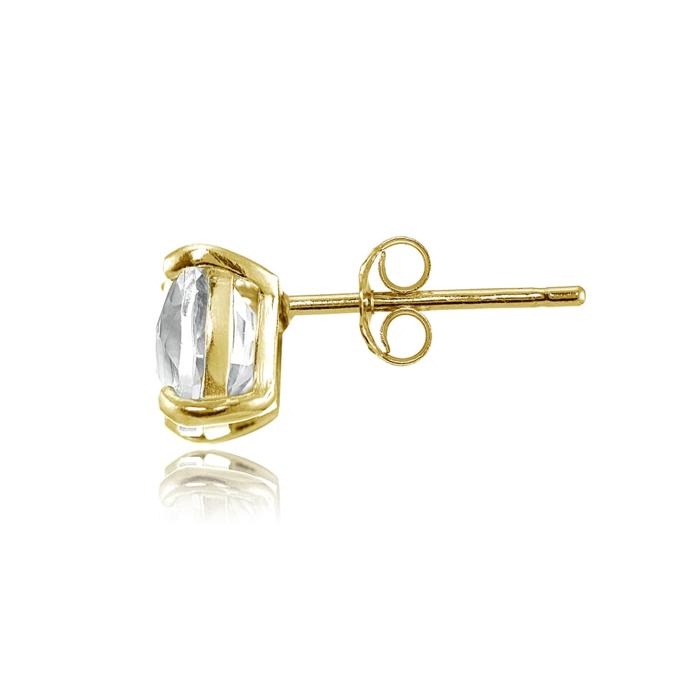 Yellow Gold Flashed Sterling Silver 7mm Cushion-Cut White Topaz Stud Earrings-2