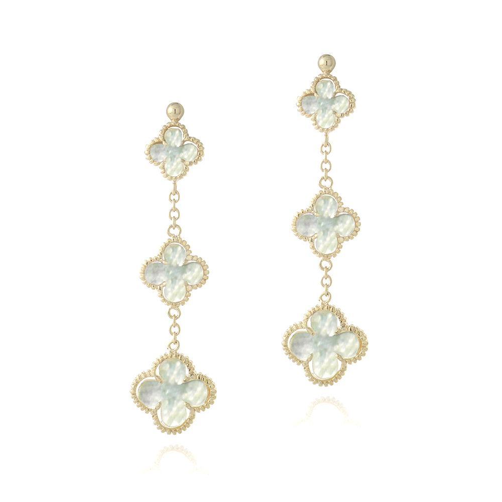 18K Gold over Sterling Silver Mother of Pearl Three Clover Dangle Earrings