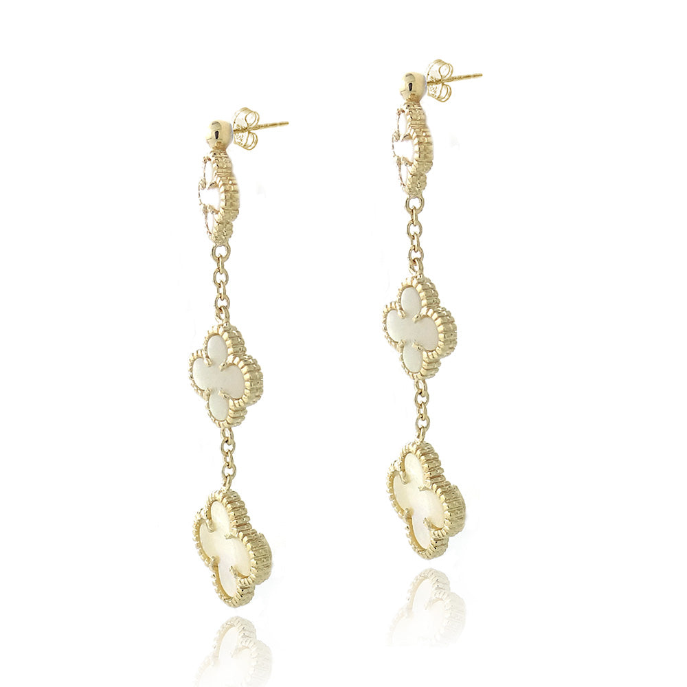 18K Gold over Sterling Silver Mother of Pearl Three Clover Dangle Earrings-2