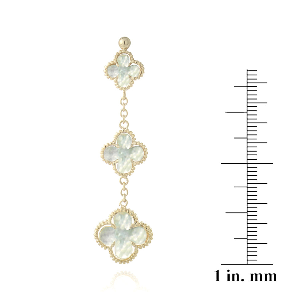 18K Gold over Sterling Silver Mother of Pearl Three Clover Dangle Earrings-3