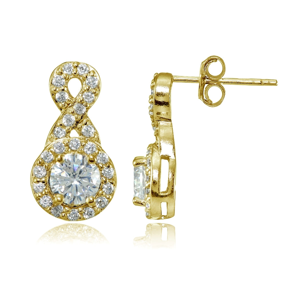 Yellow Gold Flashed Sterling Silver Cubic Zirconia Infinity Stud Earrings