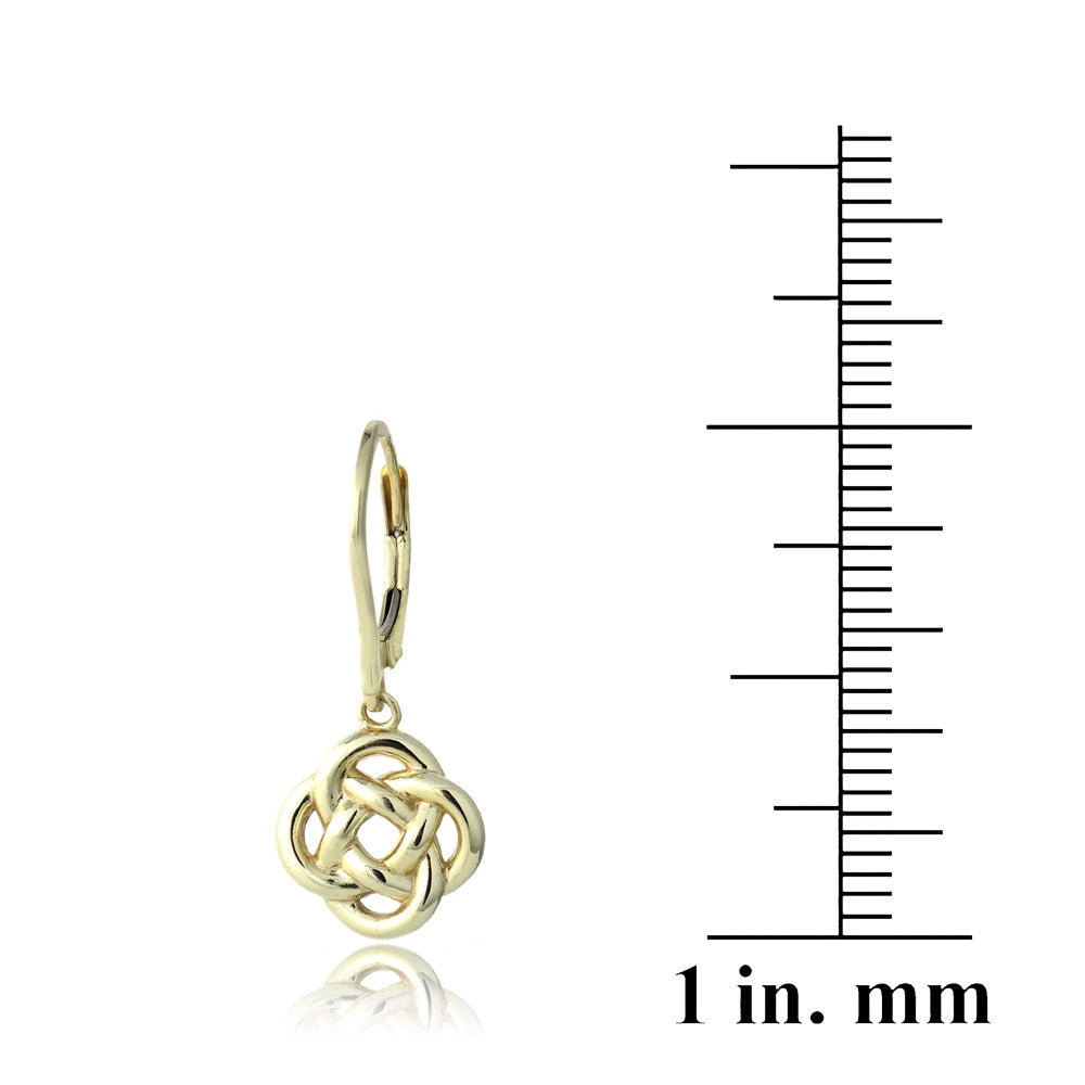 Yellow Gold Flashed Sterling Silver Love Knot Flower Dangle Leverback Earrings-3