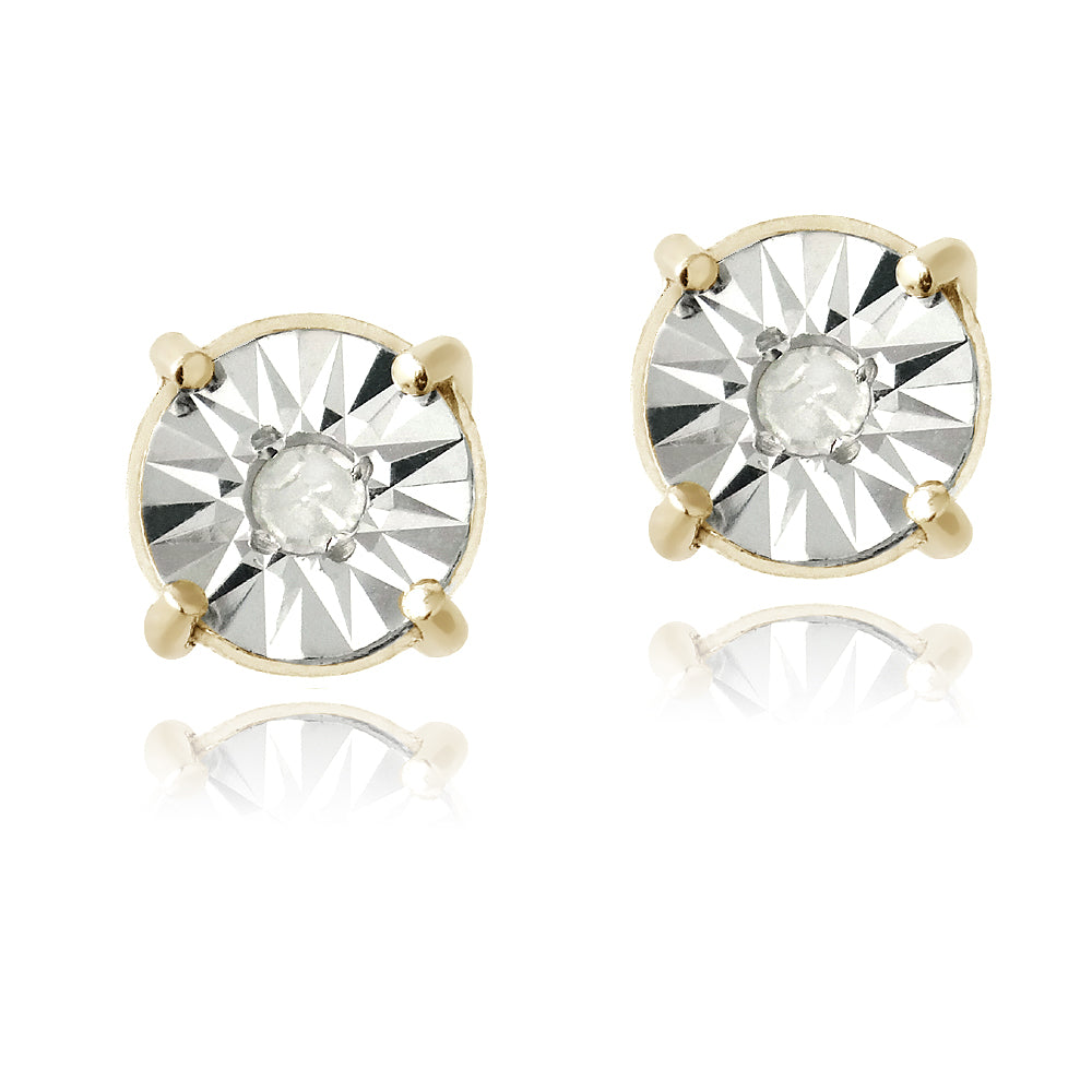18K Gold over Sterling Silver 1/10 ct Diamond Illusion-Set Stud Earrings