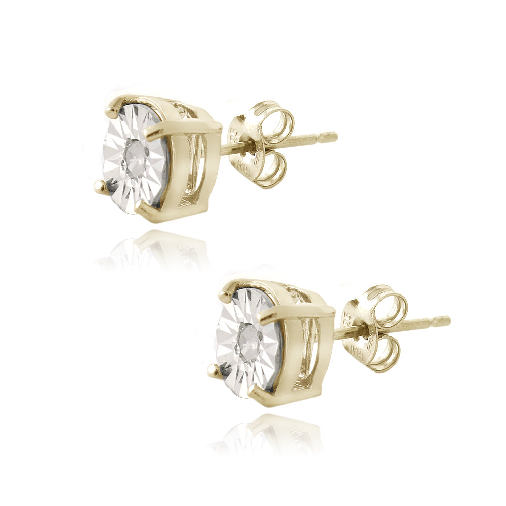 18K Gold over Sterling Silver 1/10 ct Diamond Illusion-Set Stud Earrings-2
