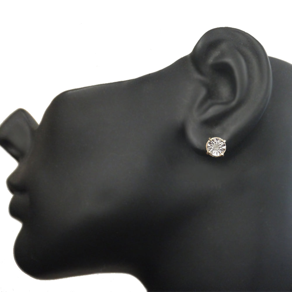 18K Gold over Sterling Silver 1/10 ct Diamond Illusion-Set Stud Earrings-4